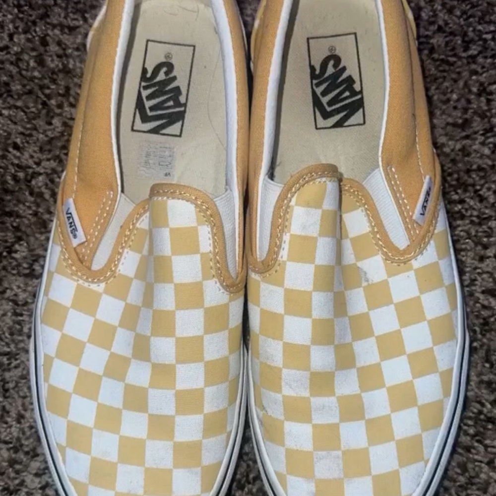 Vans Kids Checkerboard Slip-On Shoes - Yellow and White
